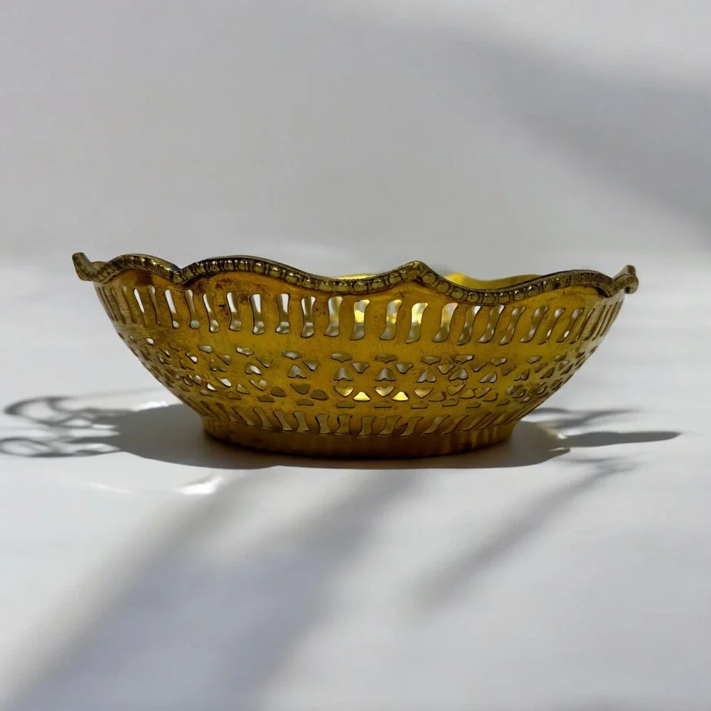 Vintage Solid Brass Pierced Decorative‎ Bowl 9